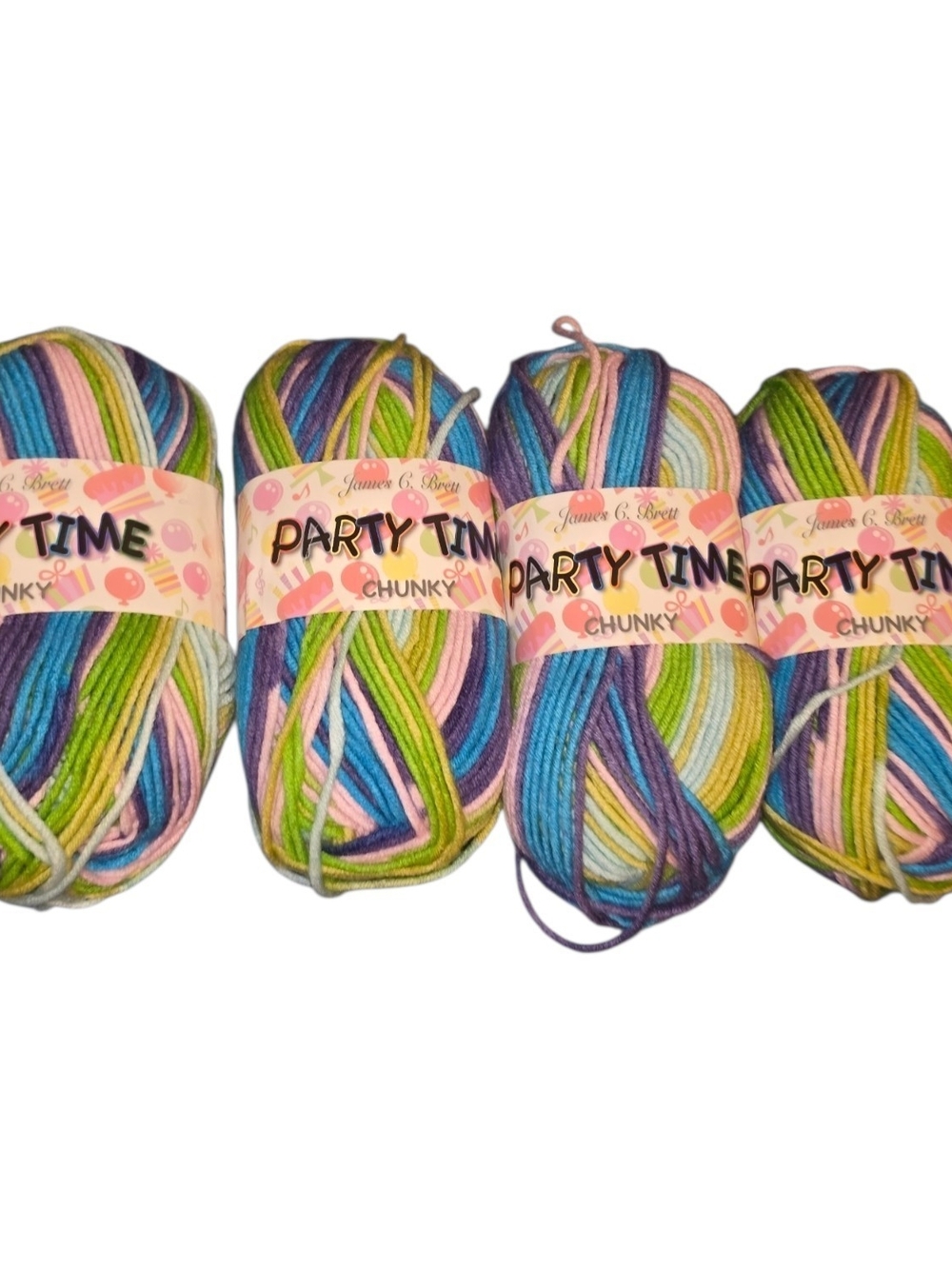 James C Brett Party Time Chunky Yarn Lot 4 Skeins PT16 Multicolor 668 Yards
